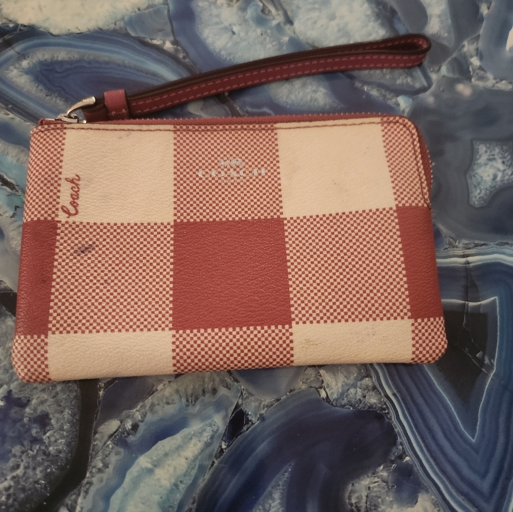 Coach Buffalo Plaid Corner Zip Wristlet